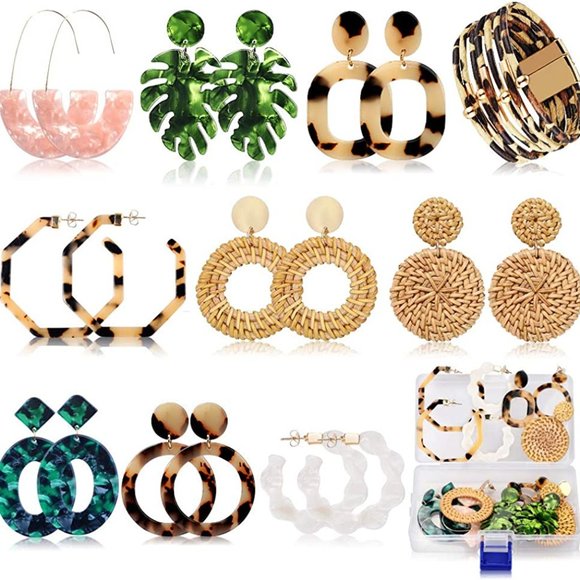 Jewelry - New 9 Pairs Acrylic Earrings for Women Girls Drop Dangle Leaf Earrings Bohemian